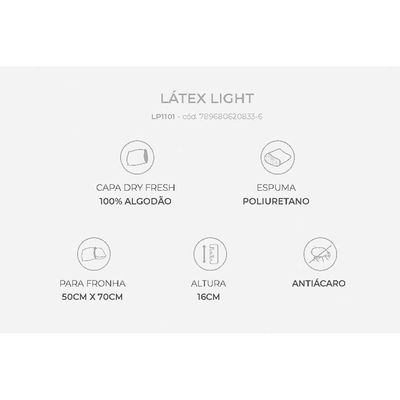 Travesseiro T. Látex Light LP1101 c/ Capa Dry Fresh p/Fronha (50x70) - Duoflex