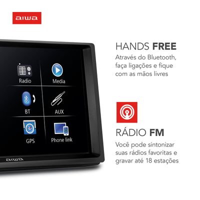Central Multimídia Car Áudio AIWA CA-DD-01 4X25W BT Mic Bivolt