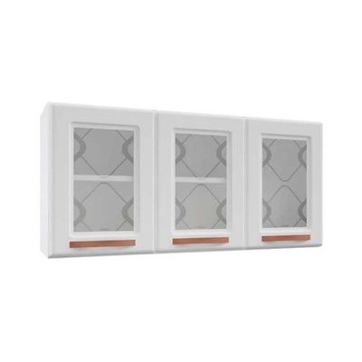 Módulo Cozinha Telasul Mirage New Armário  3 Portas c/ Vidro Branco