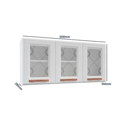 Módulo Cozinha Telasul Mirage New Armário  3 Portas c/ Vidro Branco
