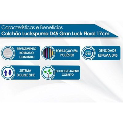 Colchão Solteiro Espuma D45  Gran Luck Pró Saúde (88x188x17) - Luckspuma