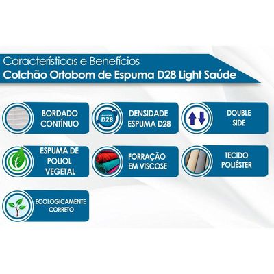 Colchão Solteiro Espuma D28  Light Saúde (78x188x16) - Ortobom