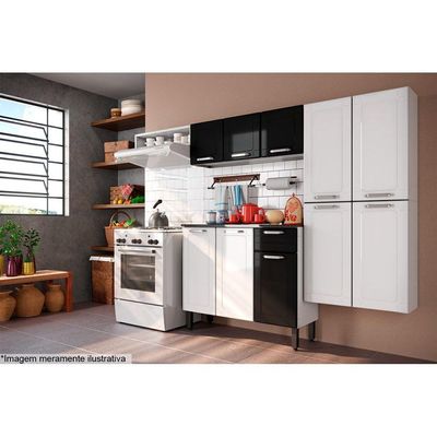 Balcão de Cozinha  Dona Maria 6173 3 Portas e 1 Gaveta c/ Tampo e Pés 105cm Branco/Preto - Bertolini