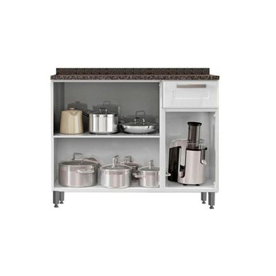 Balcão de Cozinha  Múltipla 6112 3 Portas 1 Gaveta c/ Tampo 105cm Branco - Bertolini