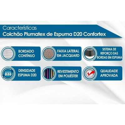 Colchão Solteiro Espuma D20 Confortex  (78x188x12) - Plumatex