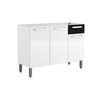 Balcão de Cozinha  Evidence 7022 3 Portas 1 Gaveta s/ Tampo 120cm Branco/Preto - Bertolini