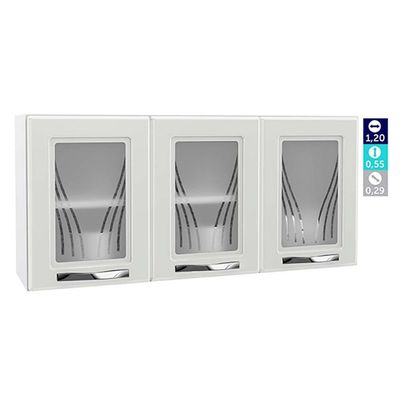 Armário de Cozinha Modulado  Star New 3 Portas c/Vidro Branco/Preto - Telasul