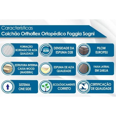 Colchão Casal Ortopédico Wood Foggia Sogni Unic Face Euro Pillow (138x188x26) - Orthoflex