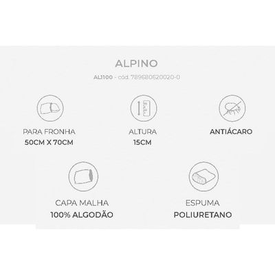 Travesseiro Espuma Aerada Alpino AL1100 c/ Capa de Algodão p/Fronha (50x70) - Duoflex