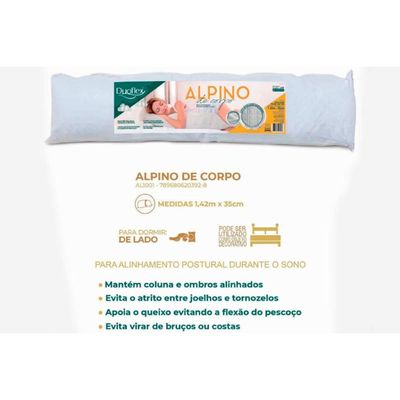 Travesseiro Espuma Alpino Anatômica AL1001 Capa Algodão 200 fios c/ zíper (142x35) - Duoflex