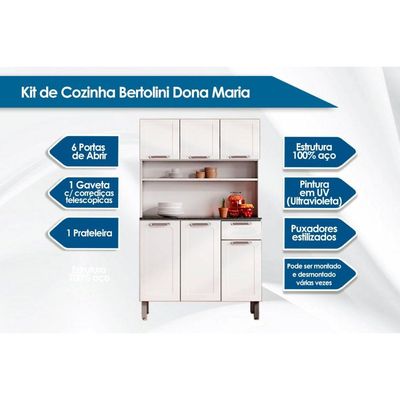 Kit de Cozinha Compacta Dona Maria c/ 6 Portas e 1 Gaveta 105cm Branco - Bertolini