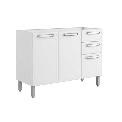 Gabinete de Cozinha Modulado Balcão Evidence 7024 3 Portas 2 Gavetas s/ Tampo Branco - Bertolini