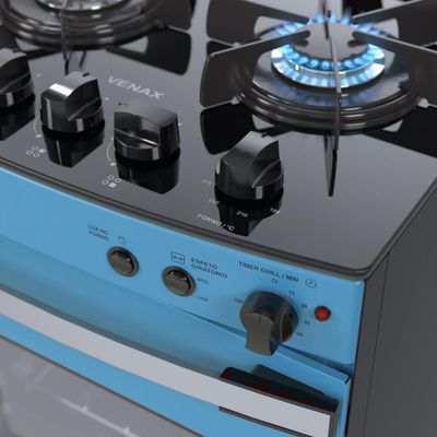 Fogao a Gas 4 Bocas Venax Gaudi Vetro Vitreo Azul 220