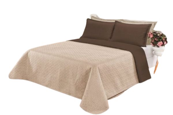 Cobre leito Cobertor 2 travesseiros quarto casal 2,60x2,40 Bege Marrom