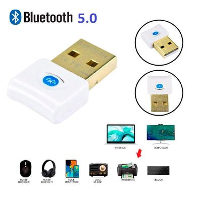 Adaptador USB Bluetooth 5.0 CSR Dongle Para PC e Notebook Branco