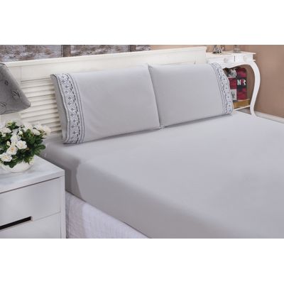 Jogo lençol king bordado 3 peças cinza tulipa quarto casal
