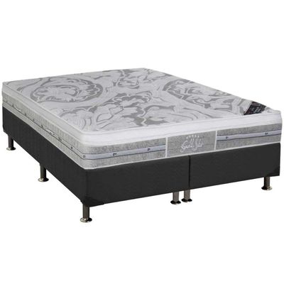 Cama Box Queen: Colchão Molas Ensacadas Castor Pocket SLX Grand Plush + Base CRC Suede Gray(158x198)
