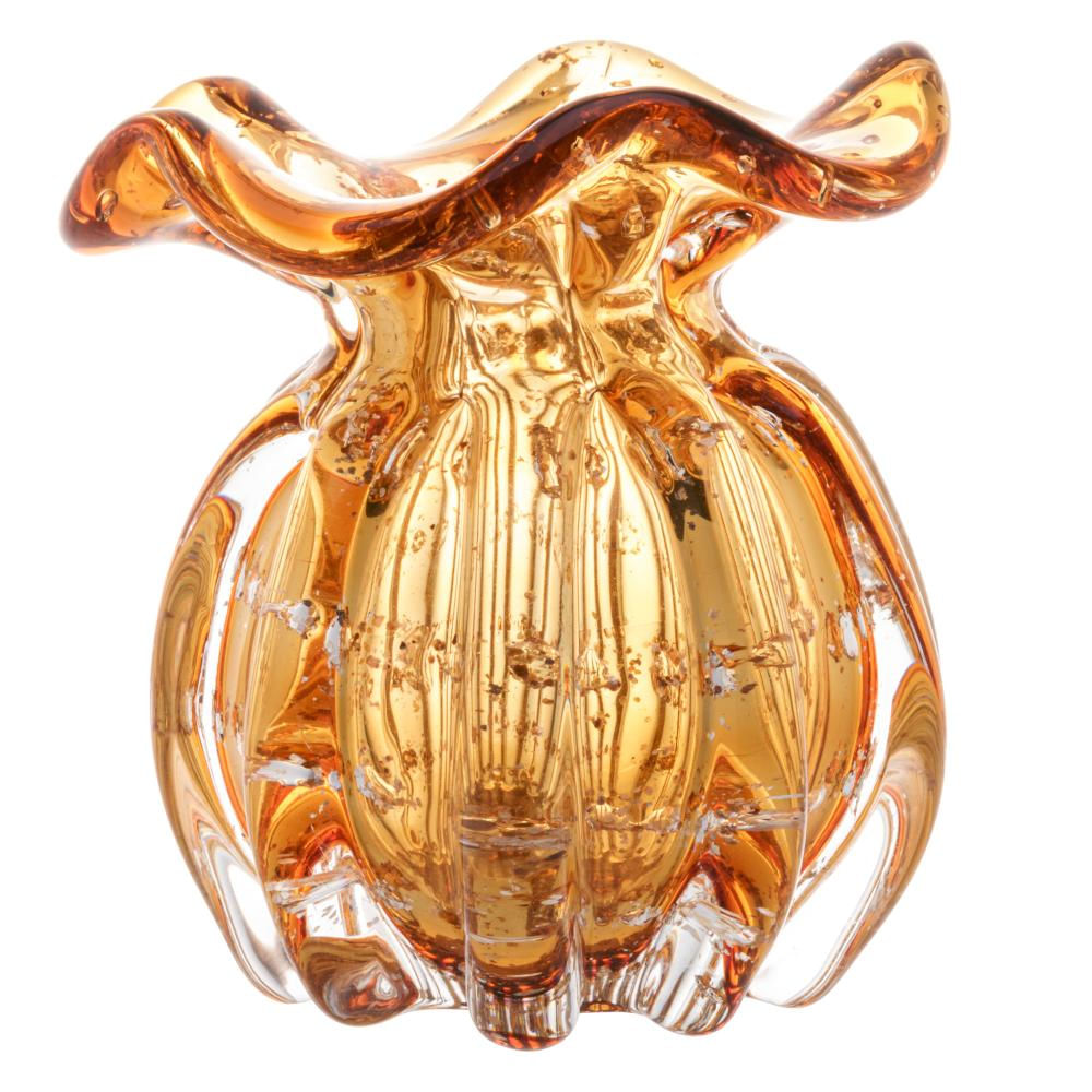 Vaso Wolff Italy de Vidro Âmbar e Dourado 10cm x 11cm