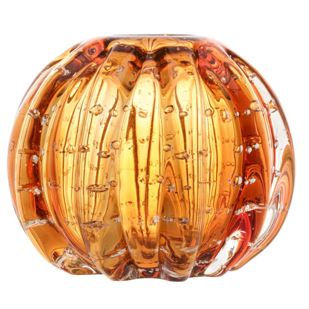 Esfera Wolff Italy de Vidro Âmbar e Dourado 12cm x 10cm