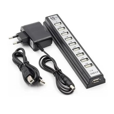 Hub Com 10 Portas Usb 2.0 + Fonte Alimentação Serve P/ Pc Notebook