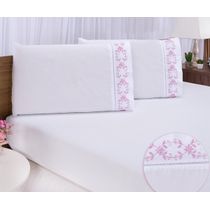Jogo lençol Padrão casal bordado 3 peças branco uva veneza
