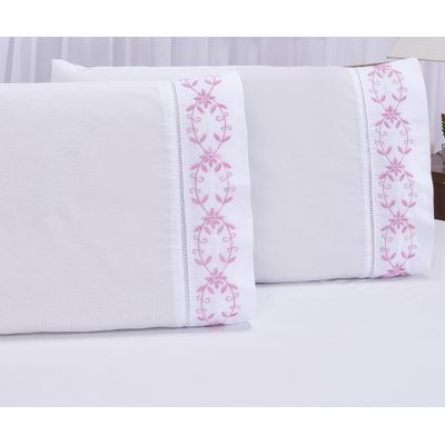 Jogo lençol Padrão casal bordado 3 peças branco uva veneza