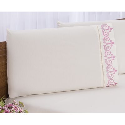 Jogo lençol quarto casal Padrão bordado 3 pç Palha com Rose