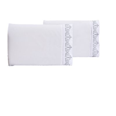 Jogo lençol Queen quarto casal bordado 3 peças branco cinza