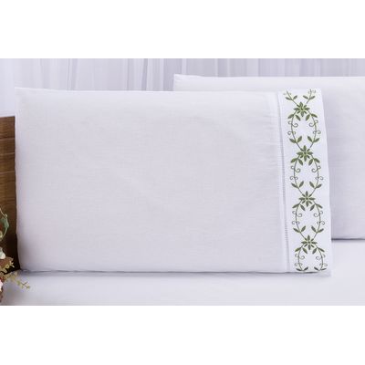 Jogo lençol Queen casal bordado 3 peças branco Verde veneza
