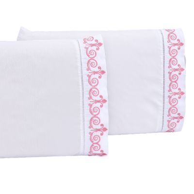 Jogo lençol quarto casal Padrão bordado 3 peças branco rose