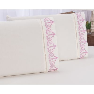 Jogo lençol quarto casal Queen bordado 3peças Palha com Rose