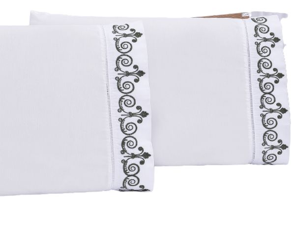 Jogo lençol quarto casal queen bordado 3peças branco Petróleo