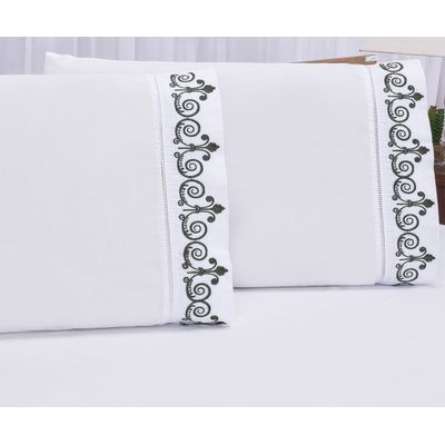 Jogo lençol quarto casal queen bordado 3peças branco Petróleo