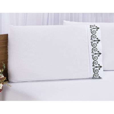 Jogo lençol quarto casal queen bordado 3peças branco Petróleo