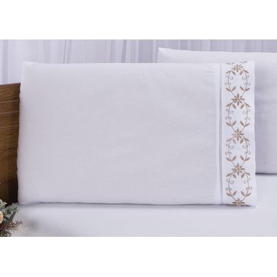Jogo lençol Padrão casal bordado 3 peças branco caqui veneza