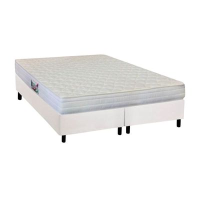 Cama Box Queen: Colchão Ortopédico Herval  AG65 Firme Frontier + Base CRC Courano White(158x198)