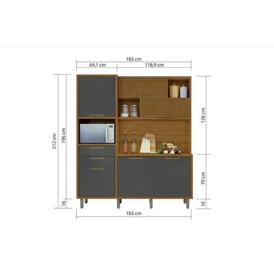 Kit de Cozinha Compacta Loft Imperatriz c/ 6 Portas e 2 Gavetas Freijo/Grafite - Nesher