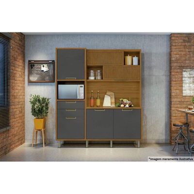 Kit de Cozinha Compacta Loft Imperatriz c/ 6 Portas e 2 Gavetas Freijo/Grafite - Nesher