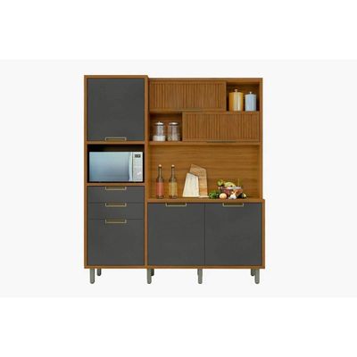 Kit de Cozinha Compacta Loft Imperatriz c/ 6 Portas e 2 Gavetas Freijo/Grafite - Nesher