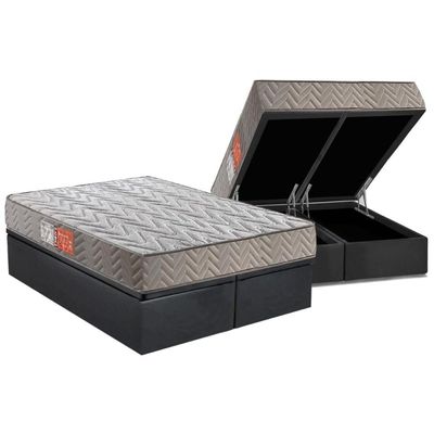 Cama Box Baú Queen: Colchão Espuma Paropas D45 Pasquale + Base CRC Suede Gray(158x198)