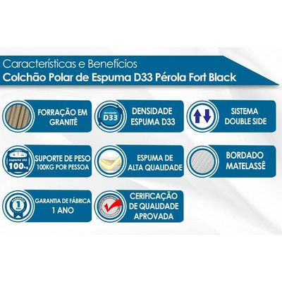 Cama Box Queen: Colchão Espuma Polar D33 Pérola + Base CRC Fantasy Black(158x198)