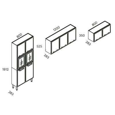 Kit de Cozinha Modulada 3 Peças Estilo  (2 Armários + 1 Paneleiro) CPT92 Cinza/Grafite - Bertolini