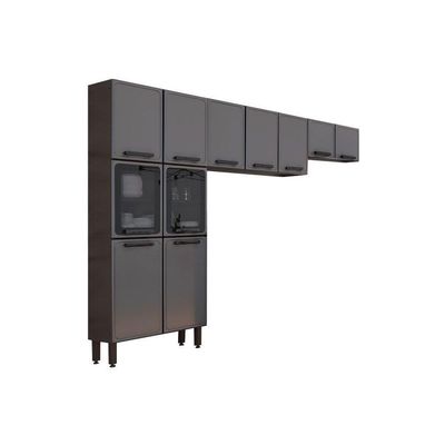 Kit de Cozinha Modulada 3 Peças Estilo  (2 Armários + 1 Paneleiro) CPT92 Cinza/Grafite - Bertolini