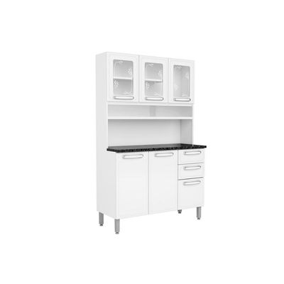 Cozinha Compacta Evidence c/ 6 Portas (3 c/ Vidro) e 2 Gavetas Branco - Bertolini