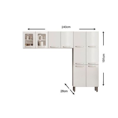 Cozinha Compacta Evidence 3 Peças (2 Armários + 1 Paneleiro) CPT58 Branco - Bertolini