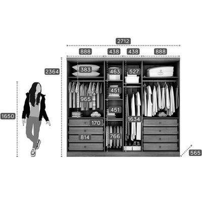 Guarda Roupas 3 Portas de Correr    e 8 Gavetas c/Espelho Toulon Plus Branco - Novo Horizonte