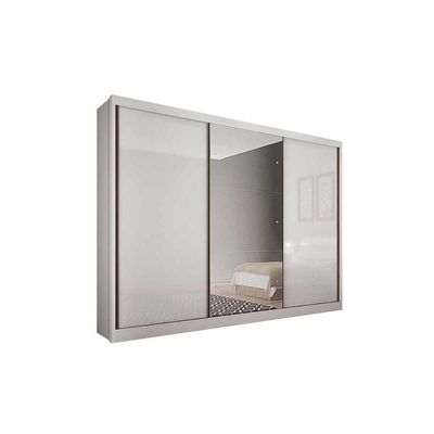 Guarda Roupas 3 Portas de Correr    e 8 Gavetas c/Espelho Toulon Plus Branco - Novo Horizonte