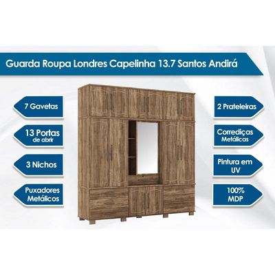 Guarda Roupa Casal 13 Portas e 7 Gavetas Londres Capelinha Atacama - Santos Andirá