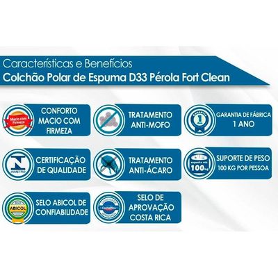 Cama Box Solteiro: Colchão Espuma D33 Polar Pérola + Base CRC Rústico Clean(88x188)
