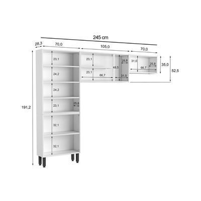 Kit de Cozinha Modulada 3 Peças Múltipla  (2 Armários + 1 Paneleiro) CPT96 Branco/Preto - Bertolini